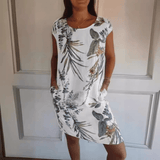 Marije | Damen Bequemes Kleid Rundhals – Casual Sommerkleid Alltag & Freizeit 2026 – Weiß (7 weitere auf Lager)