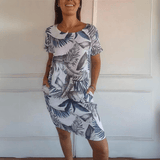 Marije | Damen Bequemes Kleid Rundhals – Casual Sommerkleid Alltag & Freizeit 2026 – Weiß-Blau