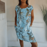 Marije | Damen Bequemes Kleid Rundhals – Casual Sommerkleid Alltag & Freizeit 2026 – Hellblau