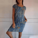 Marije | Damen Bequemes Kleid Rundhals – Casual Sommerkleid Alltag & Freizeit 2026 – Blau