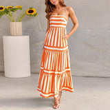 Marisol | Damen Gestreiftes Maxikleid Träger & Taschen – Strandkleid Urlaub 2026 – Orange