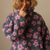 Marlene | Damen Pullover mit Blumen und Reißverschluss – Rosa
