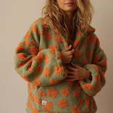Marlene | Damen Pullover mit Blumen und Reißverschluss – Orange