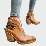Marveld | Damen Stiefeletten Blockabsatz Western-Stil – Braun