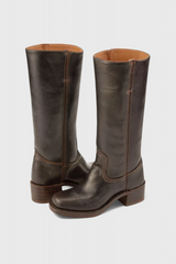 Marvike | Damen Kniehohe Stiefel mit Blockabsatz – Dunkelbraun