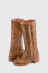 Marvike | Damen Kniehohe Stiefel mit Blockabsatz – Hellbraun