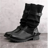 Marvina | Damen Winterstiefel Strickschaft Blockabsatz – Schwarz
