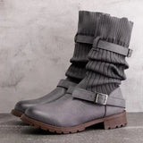Marvina | Damen Winterstiefel Strickschaft Blockabsatz – Grau