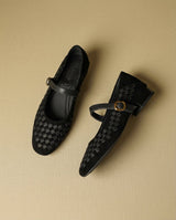 Mary Jane Ballerinas Damen geflochten mit Riemen – Schwarz