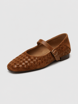 Mary Jane Ballerinas Damen geflochten mit Riemen – Braun