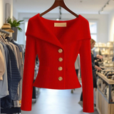 Mathea | Damen Strickjacke mit Revers und Knöpfen – Rot