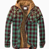 Mats | Herren Winterjacke aus Flanell mit Patchwork, Reißverschluss und Karomuster – Grün