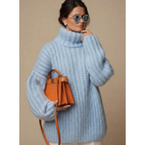 Mavie | Damen Strickpullover mit Rollkragen und weitem Schnitt – Blau
