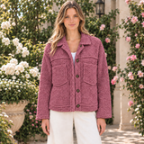 Meike | Damen Teddy Winterjacke mit Kragen, Knöpfen und Taschen – Rosa