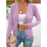 Melina | Damen Strickjacke mit V Ausschnitt, Knöpfen und Langarm – Helllila