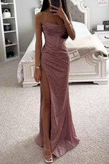 melina – glitzerndes abendkleid mit corsage & beinschlitz – Pink