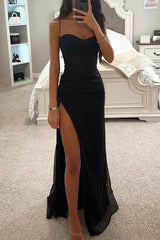 melina – glitzerndes abendkleid mit corsage & beinschlitz – Schwarz