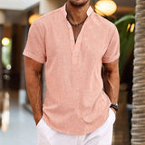 Emil | Herren Kurzarm-Knopf Henleyshirt – Rosa