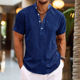 Emil | Herren Kurzarm-Knopf Henleyshirt – Dunkelblau