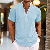 Emil | Herren Kurzarm-Knopf Henleyshirt – Hellblau