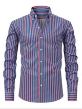 Tobias | Herren Slim Fit Streifen Knopfhemd – Rot-Blau