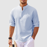 Edgar | Herren Stehkragen Halbknopfleiste Freizeit Shirt – Blau