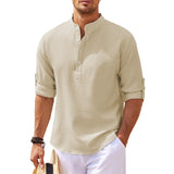 Edgar | Herren Stehkragen Halbknopfleiste Freizeit Shirt – Khaki