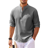 Edgar | Herren Stehkragen Halbknopfleiste Freizeit Shirt – Dunkelgrau