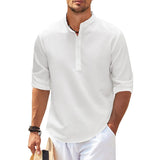 Edgar | Herren Stehkragen Halbknopfleiste Freizeit Shirt – Weiß