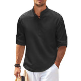 Edgar | Herren Stehkragen Halbknopfleiste Freizeit Shirt – Schwarz