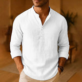Joachim | Herren Langarm Henley Freizeitshirt – Weiß
