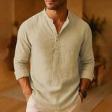 Joachim | Herren Langarm Henley Freizeitshirt – Beige