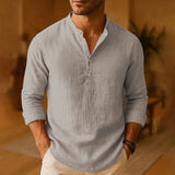 Joachim | Herren Langarm Henley Freizeitshirt – Grau