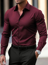 Emil | Herren Maßgeschneidert Knopfleiste Langarm Hemd – Bordeaux
