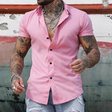 Dirk | Herren Slim Fit Kurzarm-Knopfhemd – Rosa