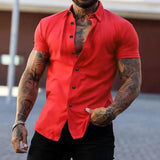 Dirk | Herren Slim Fit Kurzarm-Knopfhemd – Rot