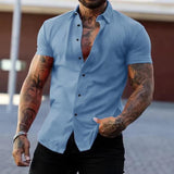 Dirk | Herren Slim Fit Kurzarm-Knopfhemd – Hellblau