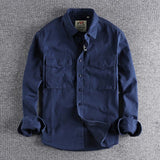 Albert | Herren Doppel Tasche Knopfleiste Freizeit Shirt – Marineblau