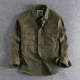 Albert | Herren Doppel Tasche Knopfleiste Freizeit Shirt – Militärgrün