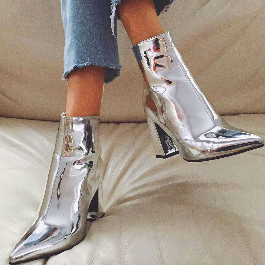 Camila - Stilvolle Metallic-Stiefeletten mit klobigem Absatz