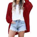 Milena | Damen Strickjacke im Boho Stil mit Muster – Rot