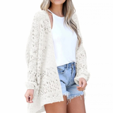 Milena | Damen Strickjacke im Boho Stil mit Muster – Weiß