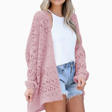 Milena | Damen Strickjacke im Boho Stil mit Muster – Rosa