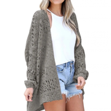 Milena | Damen Strickjacke im Boho Stil mit Muster – Grau