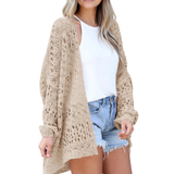 Milena | Damen Strickjacke im Boho Stil mit Muster – Khaki
