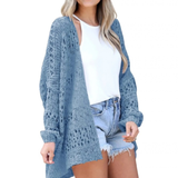 Milena | Damen Strickjacke im Boho Stil mit Muster – Himmelblau