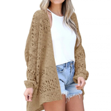 Milena | Damen Strickjacke im Boho Stil mit Muster – Kamel