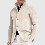 Milo | Herren Waffel Strickjacke mit Knöpfen – Weiß