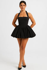 Minikleid Damen Gepunktet Kurz Elegant – Schwarz
