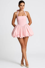 Minikleid Damen Gepunktet Kurz Elegant – Hellrosa